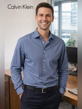 Calvin Klein Slate Blue Micro-Check Dress Shirt